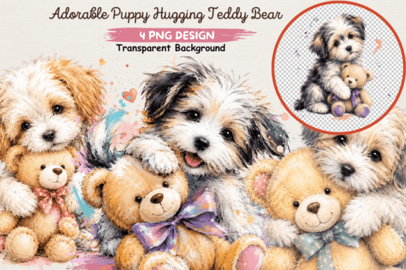 Download Adorable Puppy Hugging Teddy Bear PNG - Premium Resources