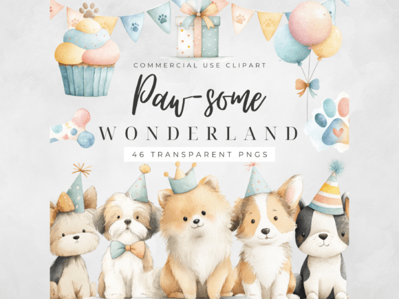 Download Dog Birthday Clipart Watercolor Puppy PN - Premium Bundle