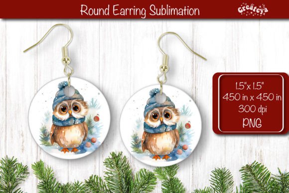 Download Owl Christmas Round Earring Sublimation - Round earring Collection