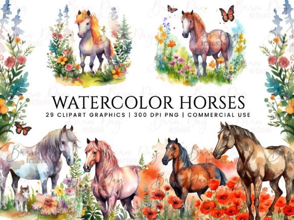 Download Watercolor Horse Clipart Bundle Design - Bundle design Collection